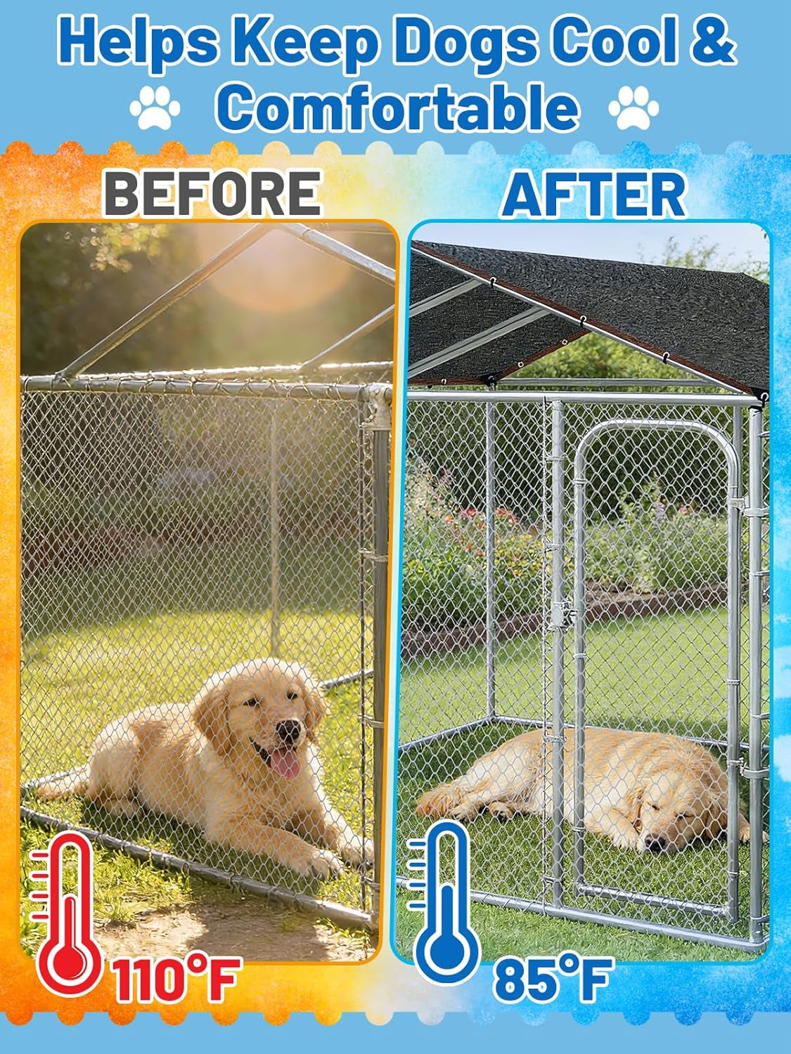 95% High Density Dog Kennel Shade Cover- 10 X 10Ft Upgrade Mesh Shade Panel with Grommets- Dog Cage Sunblock Shading Cloth Net Mesh Tarp with Rope for Outdoor Dog House Large Pet Crate Chicken Coop