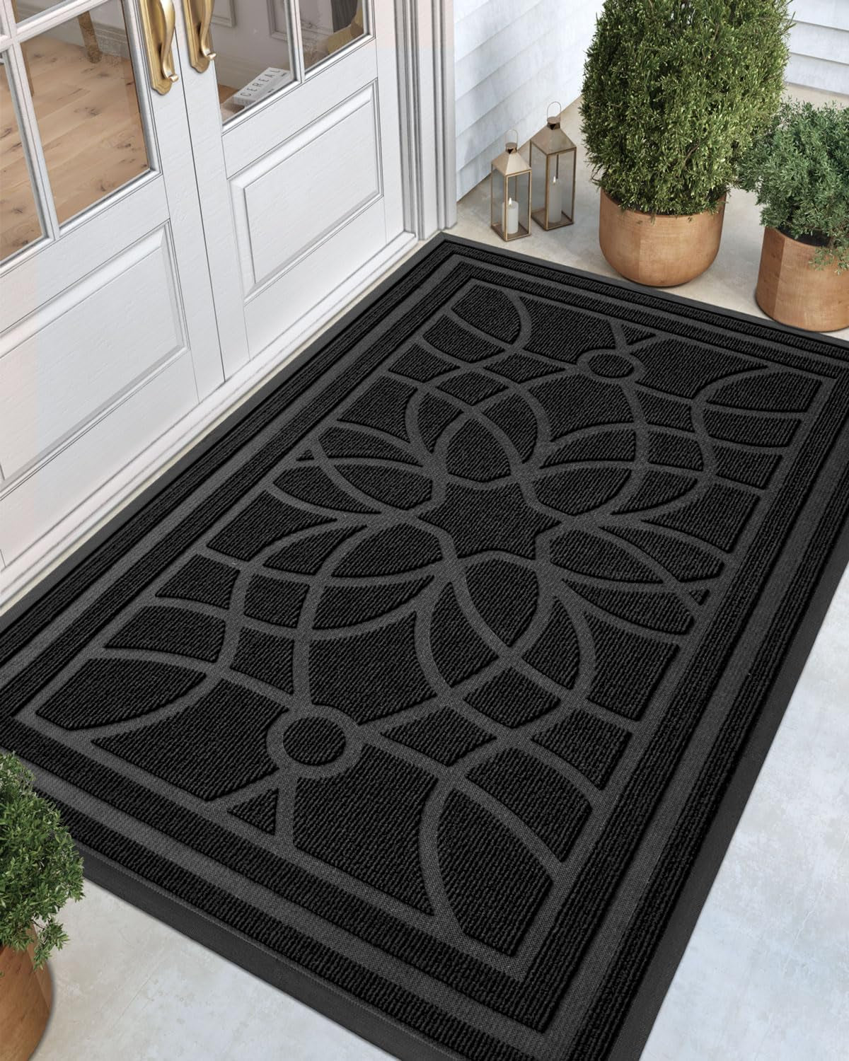 DEXI Front Door Mat outside Entrance 4X6, Heavy Duty Non Slip, Black