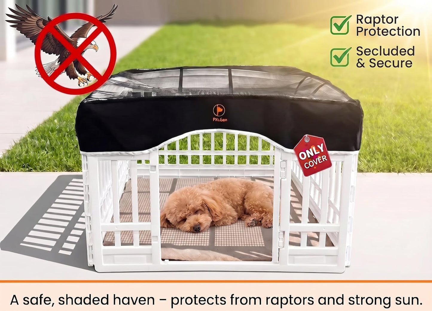 Pjyucien Dog Playpen Mesh Top Cover, Fits 36 Inch 4 Panels Regular Square Plastic Exercise Pet Pen, Adhesive Tape Connections, Black (Note: Cover Only, Fence Not Included)