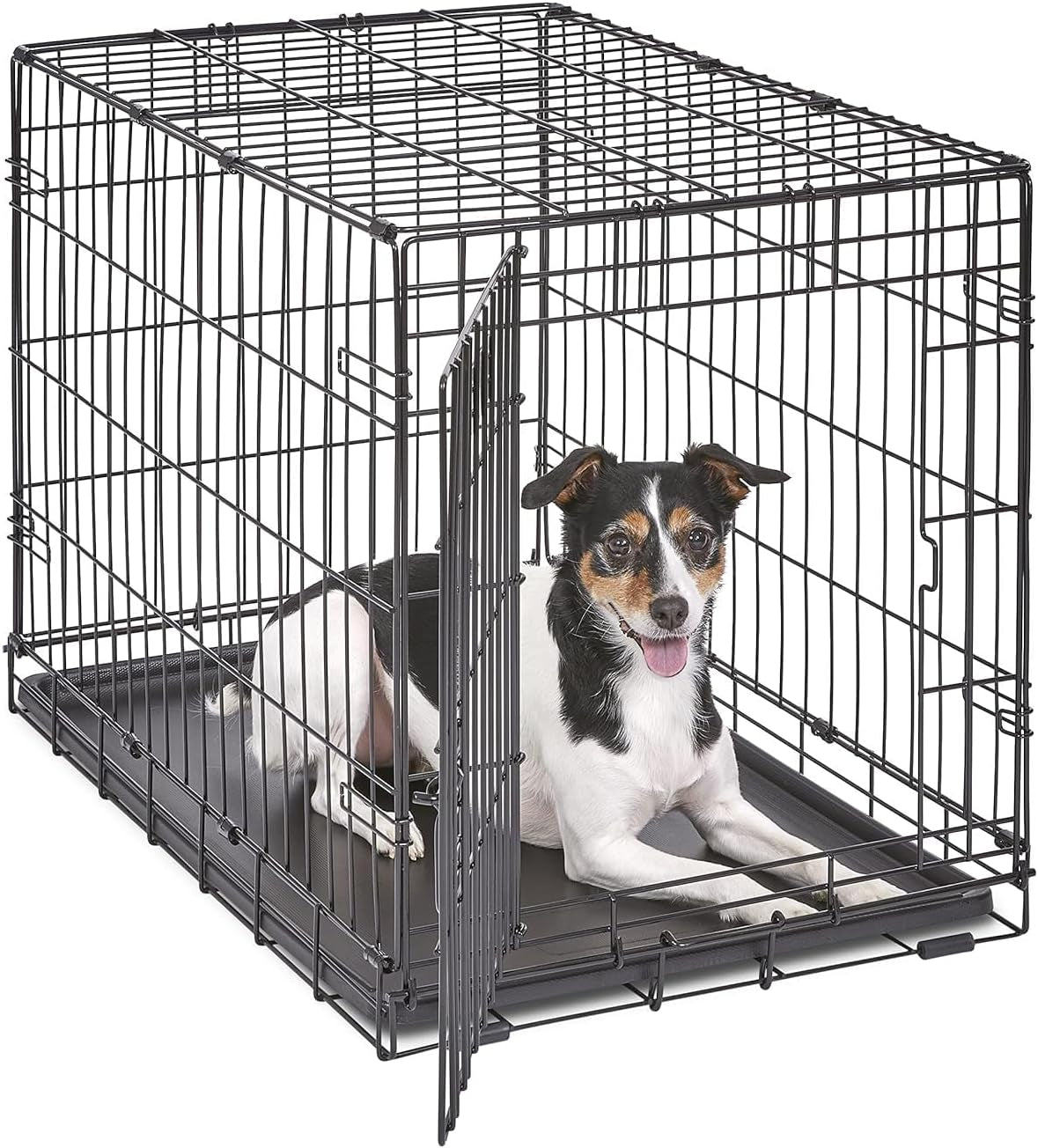 Midwest Homes for Pets 30-Inch Icrate for Medium Breeds, 21-40 Lbs, Single Door Folding Dog Crate with Divider Panel, Leak-Proof Tray & Secure Latch, Portable, Durable & Easy to Assemble