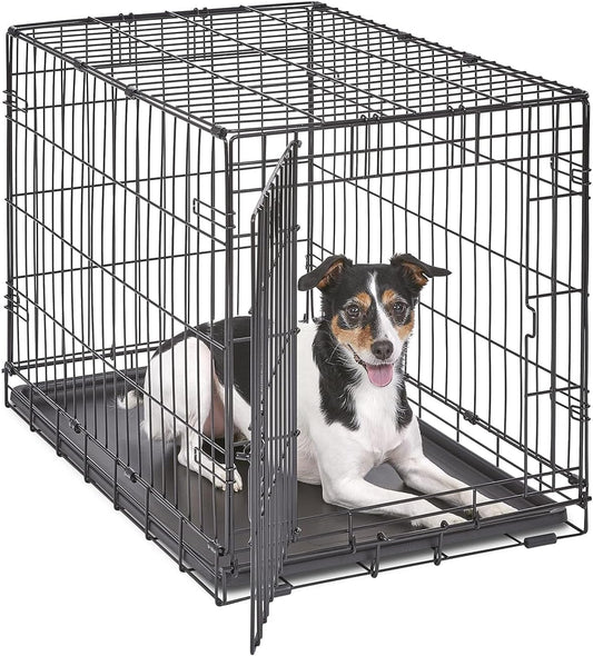 Midwest Homes for Pets 30-Inch Icrate for Medium Breeds, 21-40 Lbs, Single Door Folding Dog Crate with Divider Panel, Leak-Proof Tray & Secure Latch, Portable, Durable & Easy to Assemble