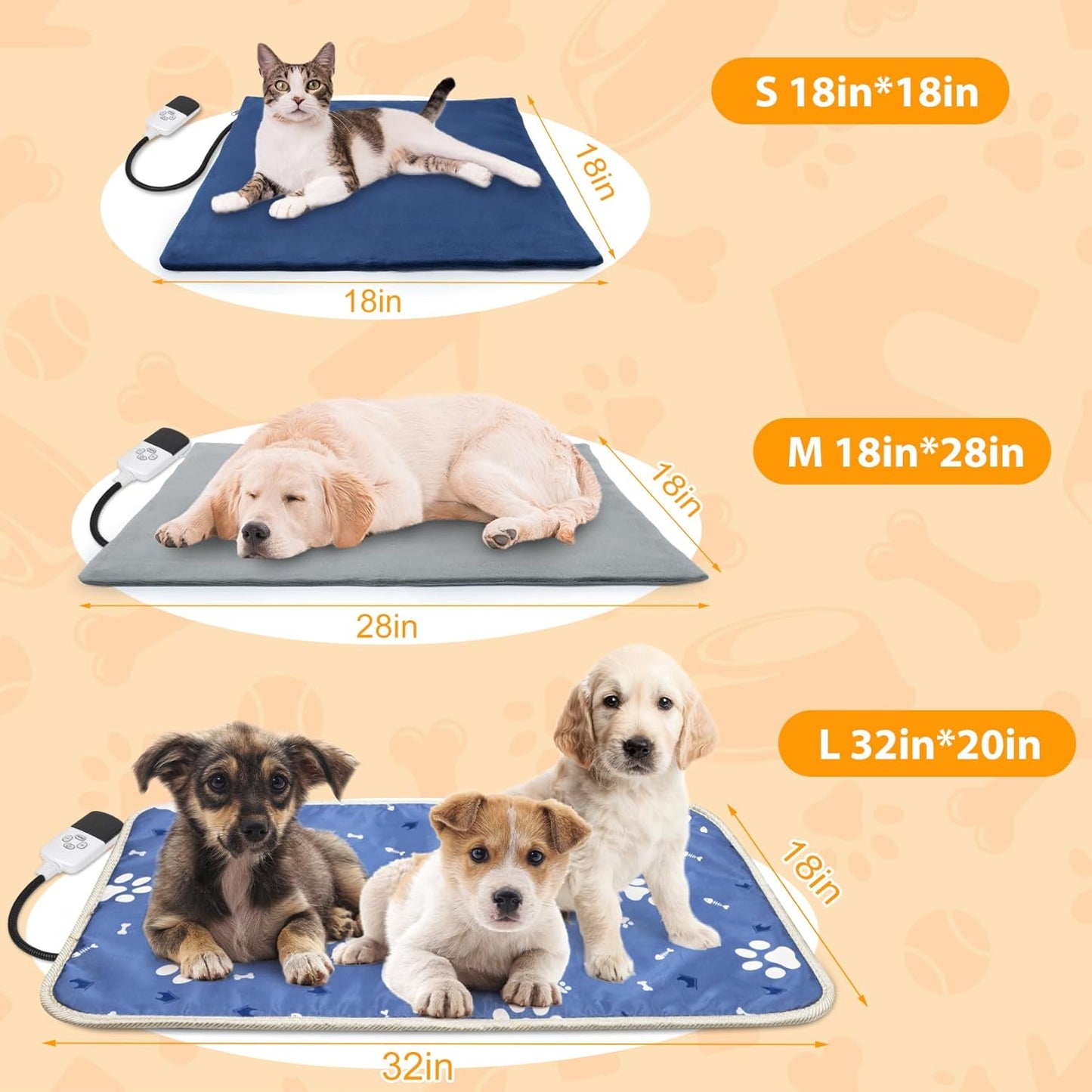 Dog Heating Pad 32"*18" for Outdoor Cat, Heated Dog Bed with Adjustable Temperature & Timer, Indoor Warming Waterproof Pet Heating Pad Mat with Chew Resistant Cord, Replacement Cover for Puppy Kitten