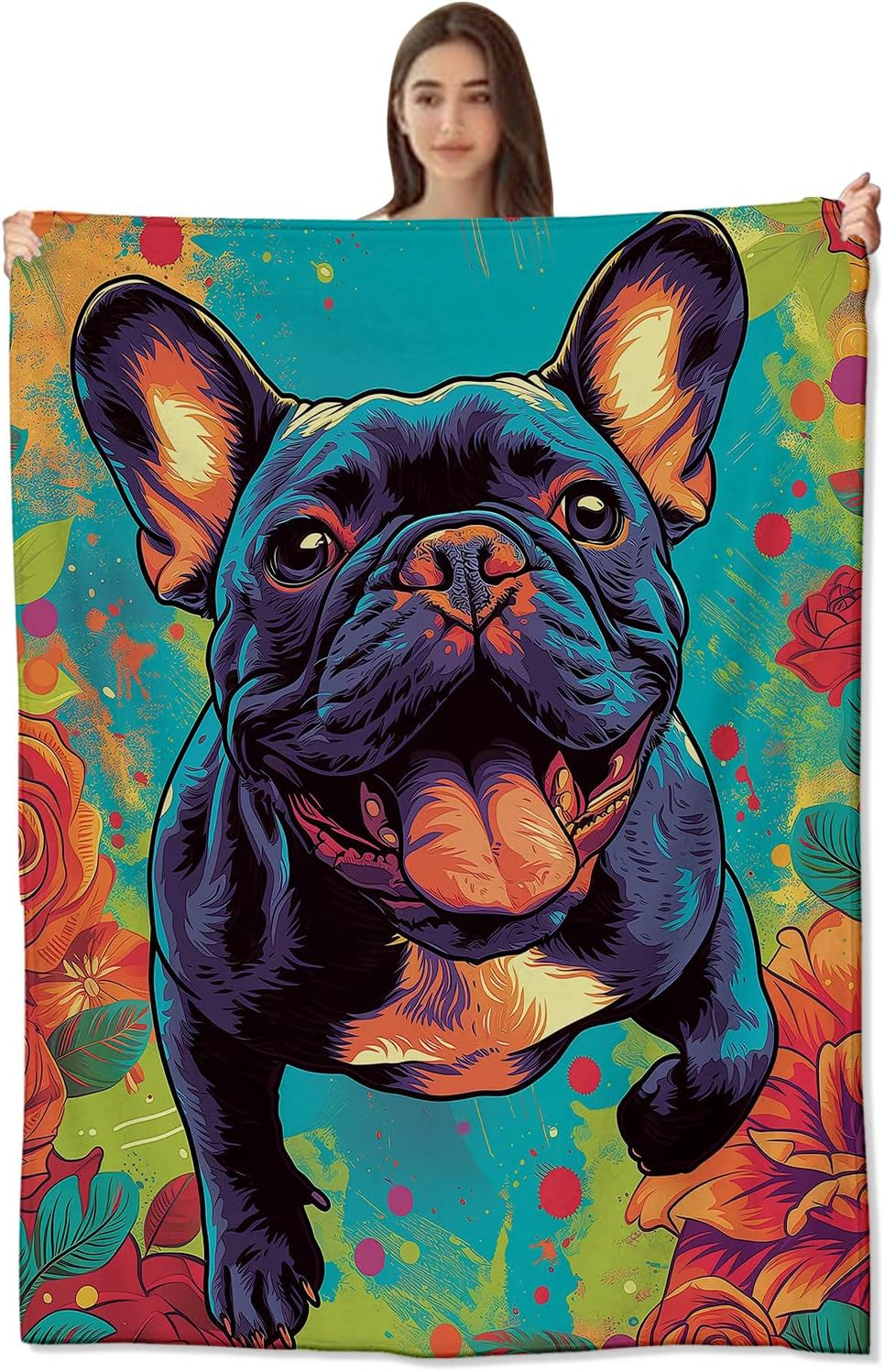 Cute French Bulldog Blanket - Ultra Soft & Cozy Flannel Fleece Throw Blankets for Couch, Bed, Travel - Lightweight & Plush Warmth for Boys Girls Adults, Perfect for Outdoor Lounging 60X50 Inch