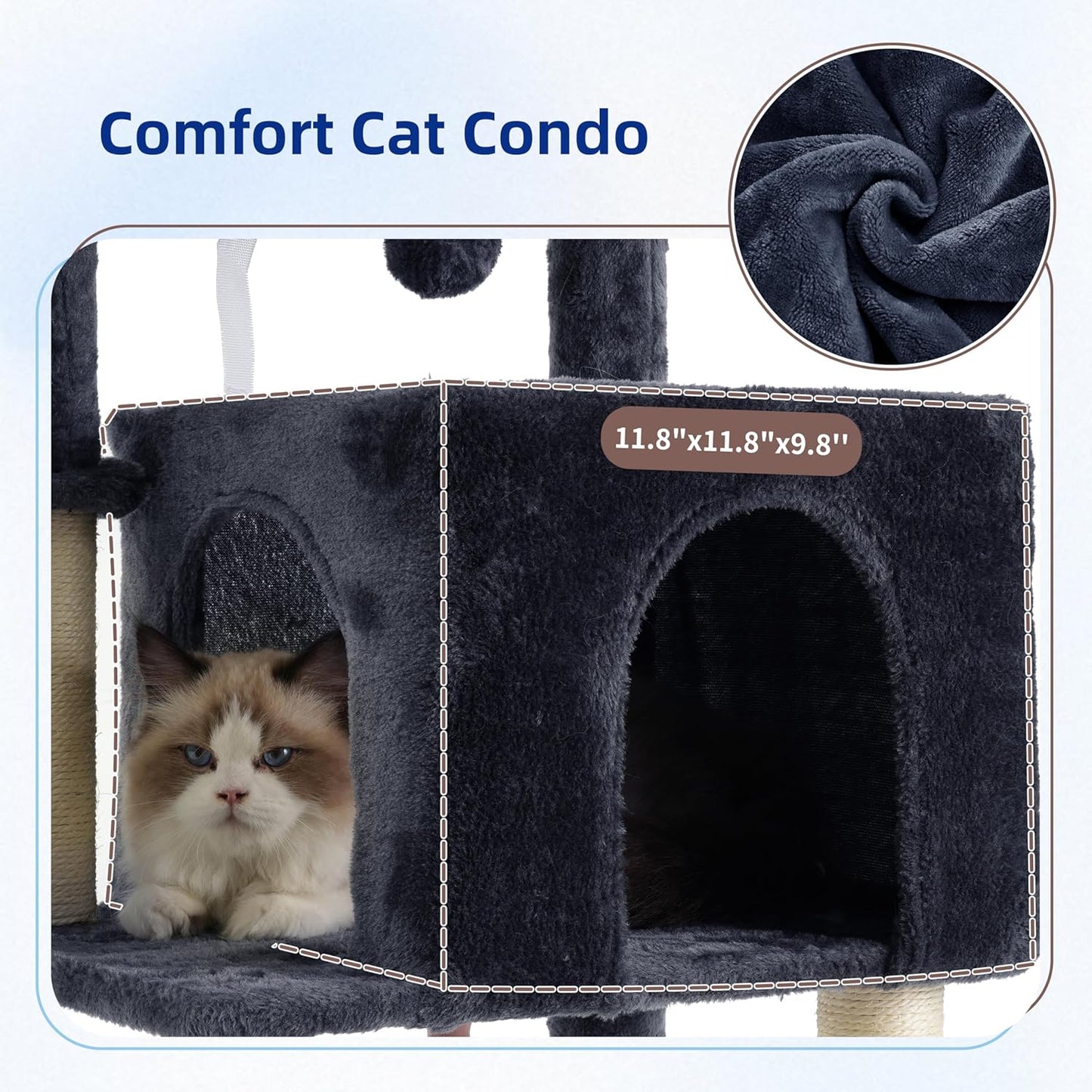 Gitelsnour Cat Tree, Cat Tower for Indoor Cats, 43.3 Inch Cat Tree Tower with Sturdy Steel Tube, Hammock, Cat Condo for Small Cats and Kittens, Scratching Post, Smoky Gray GCT004SG