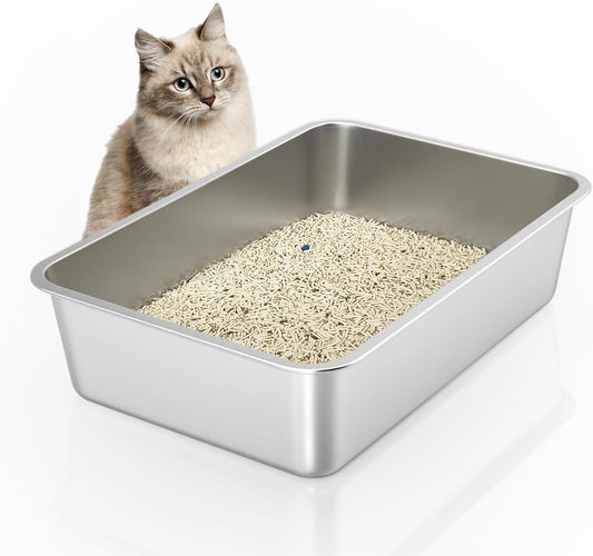 Stainless Steel Cat Litter Box, Large Metal Litter Box 23.5" Lx15.5 Wx6 H