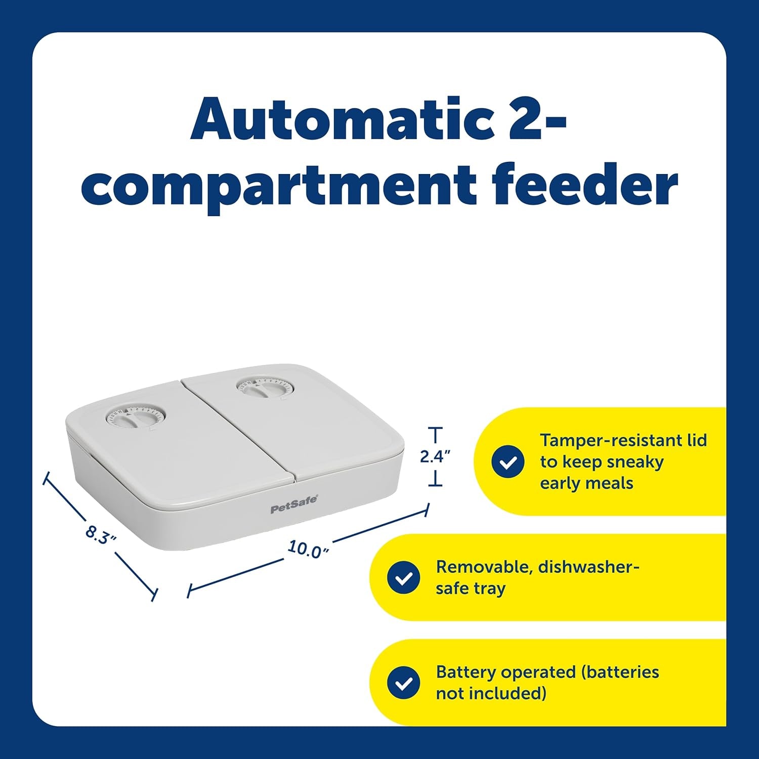 Petsafe Analog 2 Meal Programmable Pet Feeder, Automatic Dog and Cat Feeder - Dry or Semi-Moist Pet Food Dispenser, Slow Feed Portion Control (3 Cup/16 Ounce Total Capacity), Tamper-Resistant Design