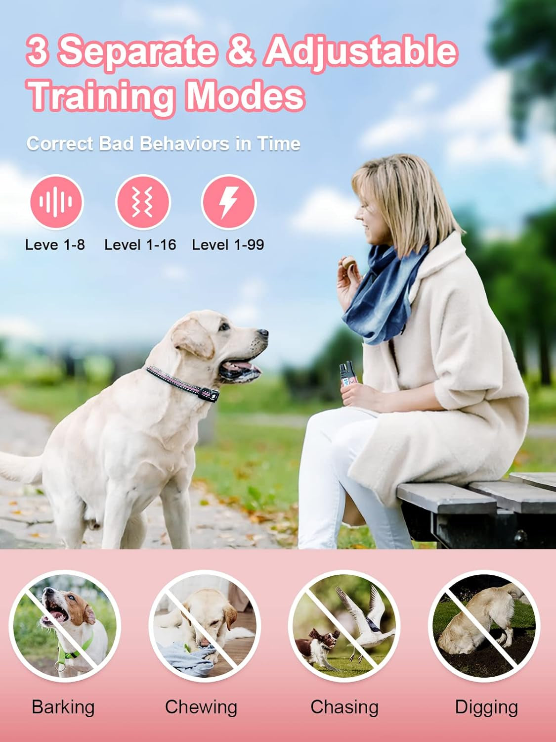 Bousnic Dog Shock Collar 2 Dogs (5-120Lbs) - 3300 Ft Waterproof Training Collar for Dogs Large Medium Small with Rechargeable Remote, Beep (1-8) Vibration (1-16) and Humane Shock (1-99) Modes