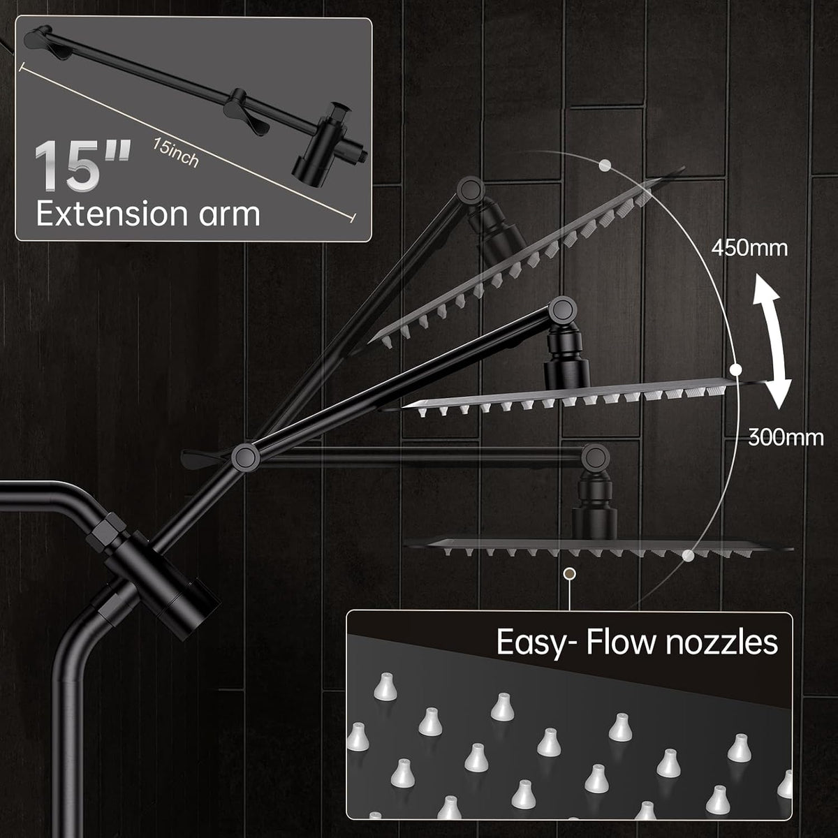 Veken All Metal 10" Luxurious Rain Shower Head with Handheld Spray,Square