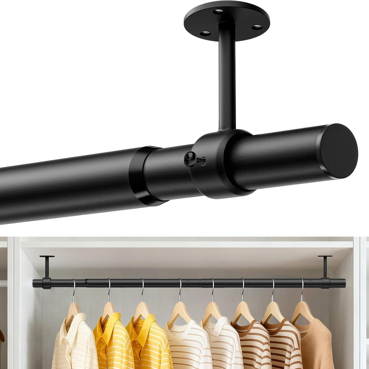 Supforce Ceiling Mounted Closet Rods for Hanging Clothes, 17-54In, Black