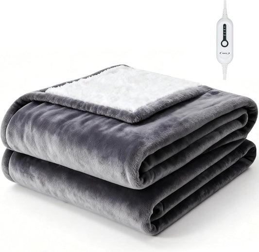 Heated Blanket Electric Throw Blanket- 50''X60'' Heating Blanket Throw 4 Hours Auto-Off & 4 Heating Levels Over-Heat Protection, Machine Washable Flannel Sherpa, Electric ETL Certification