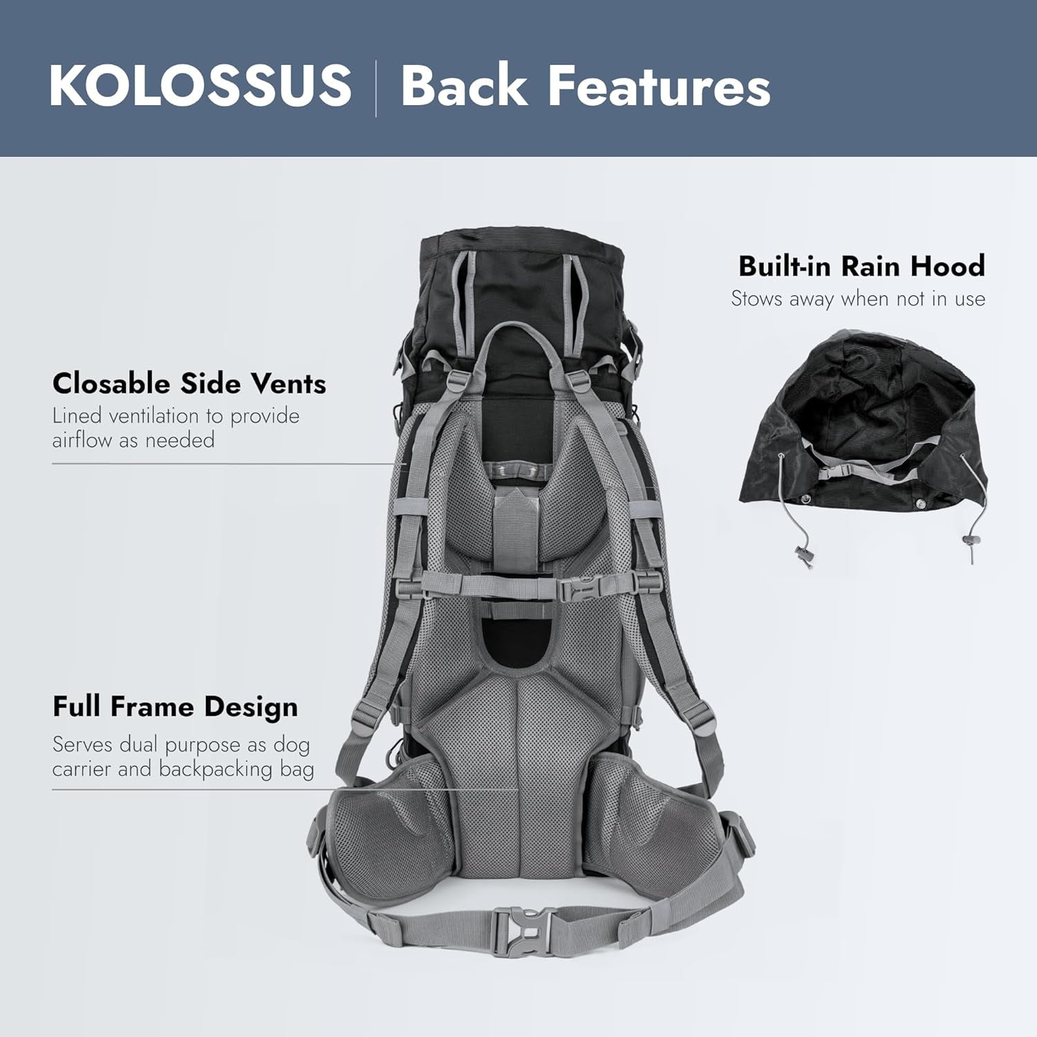 K9 Sport Sack Kolossus - XXL, Black - the Big Dog Backpack - Ideal for Dogs 26-29” Long - Fully Adjustable Pet Carrier - Doubles as a Professional-Grade 60L Hiking Pack
