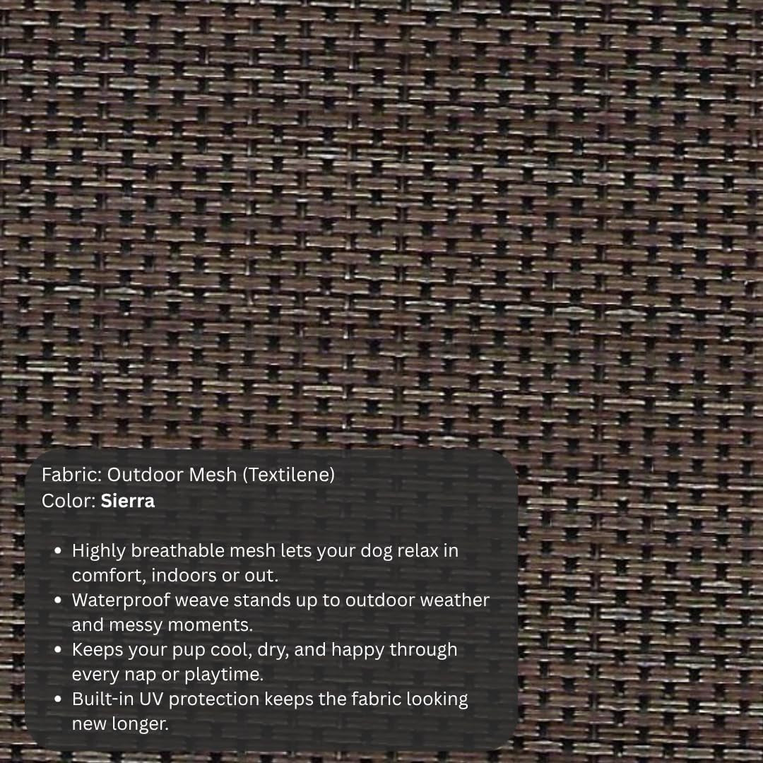 Kuranda Chewproof Elevated Dog Bed - Walnut PVC - 40" X 25" - Sunsure Textilene Outdoor Mesh - Sierra