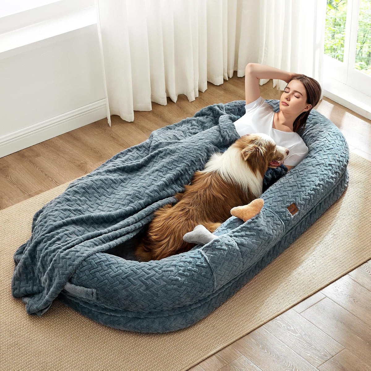 Chixnuggle Orthopedic Human Dog Bed,With Faux Fur Washable Cover,Blanket