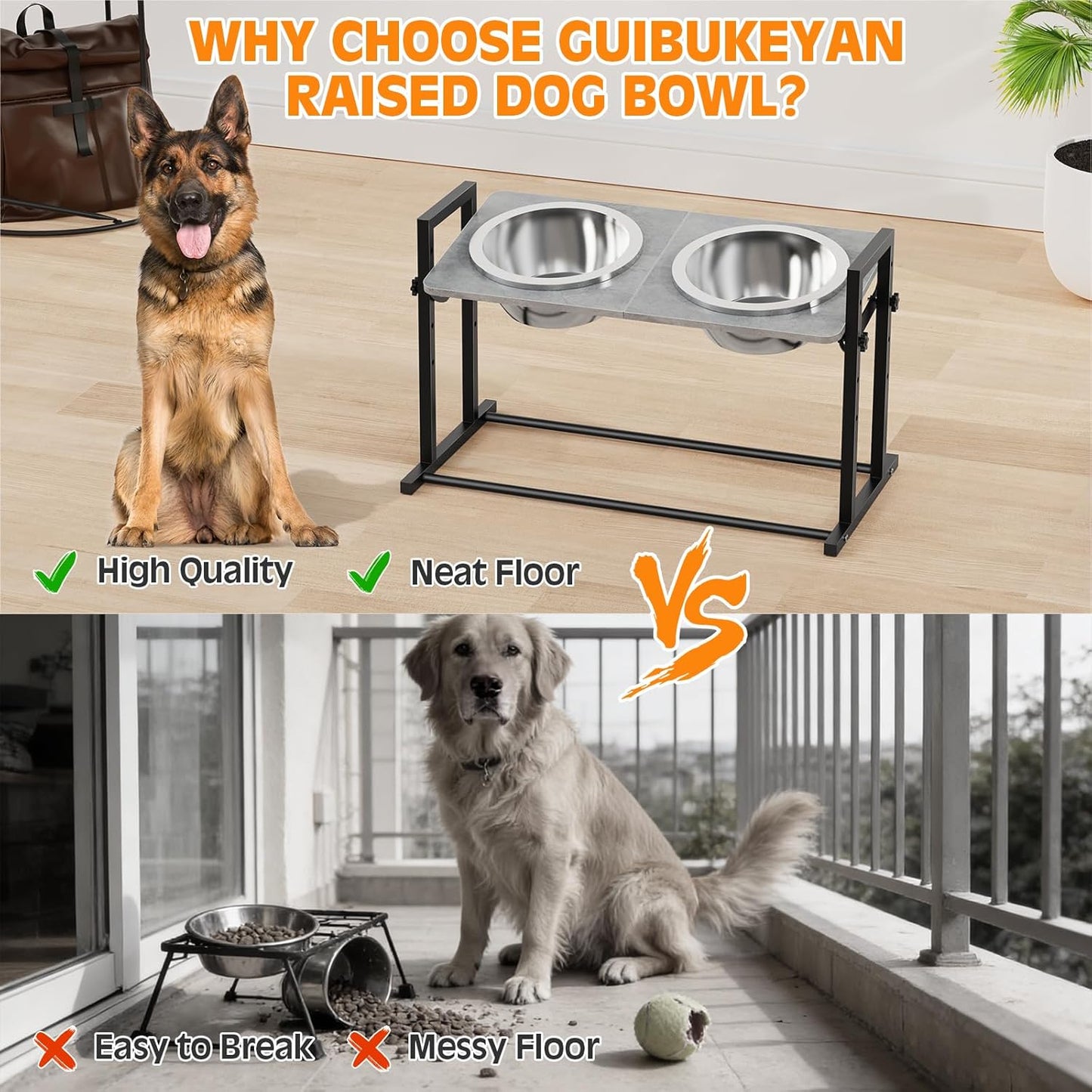Elevated Dog Bowls for Large Dogs, 4 Height Adjustable Tilted Raised Dog Bowl Stand with 2 Stainless Steel 90 Oz Bowls, 13.6" Tall Dogs Bowl Stand Feeder for Medium & Large Breed