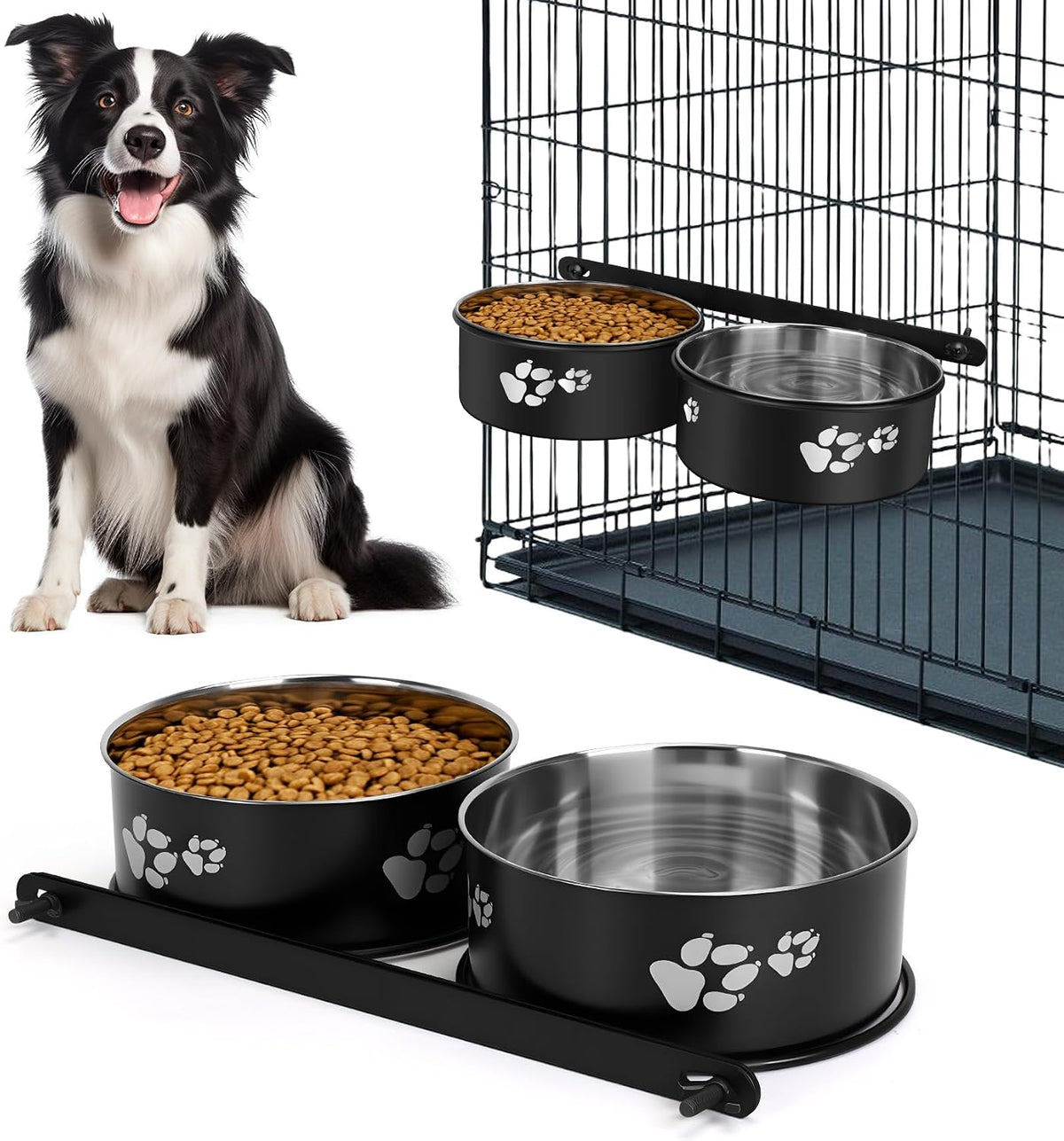 Dog Crate Water Bowls No Spill, 2 Pack Kennel Bowl Hanging Mountable Food Bowls, Attachable Dog Bowls for Crates Kennel Cage, 6.3*6.3*2.6 Inches for Medium Small Pet Cat Puppy Bunny Guinea Pig Ferret