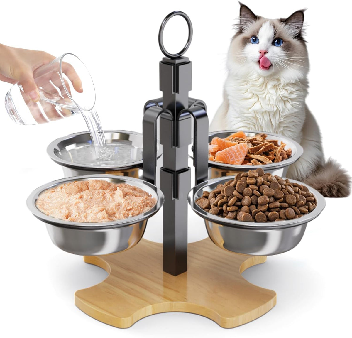 Elevated Cat Bowls 3 Adjustable Height 4 Stainless Steel Cats&Dogs