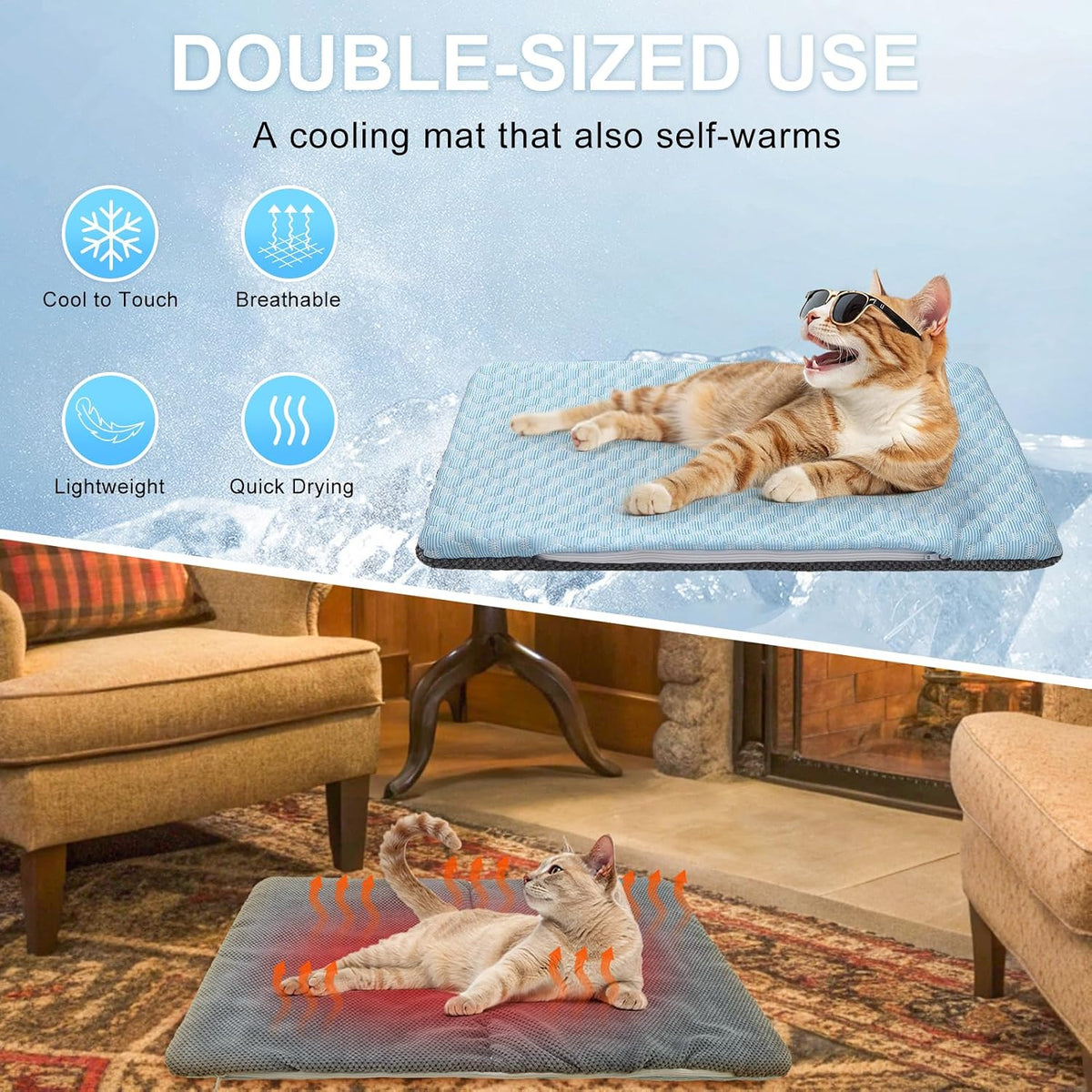 BEAUTYZOO Cooling Mat for Cats, Reversible Warm & Cooling Cat Bed,26" X 17"