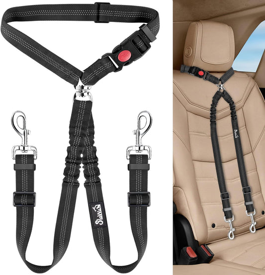 Lukovee Double Dog Car Seat Belt, No Tangle Headrest Restraint