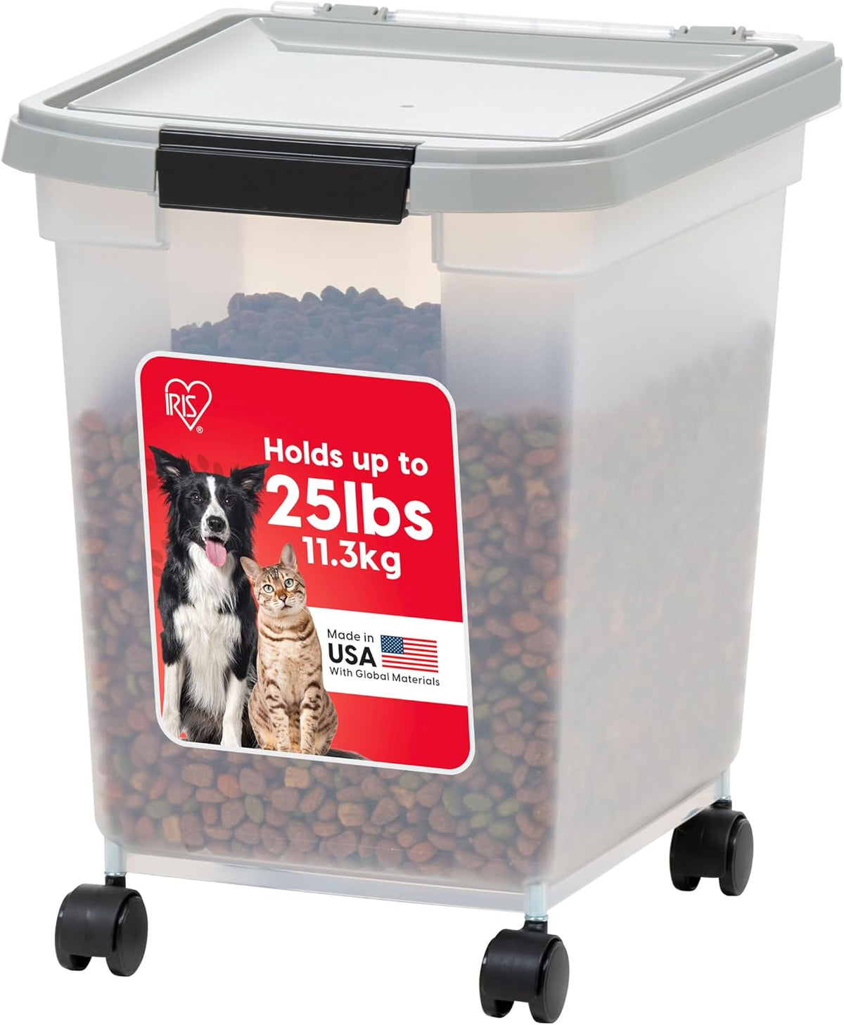 IRIS USA Dog Food Storage Container, up to 25 Lbs, Clear/Gray, Made in USA