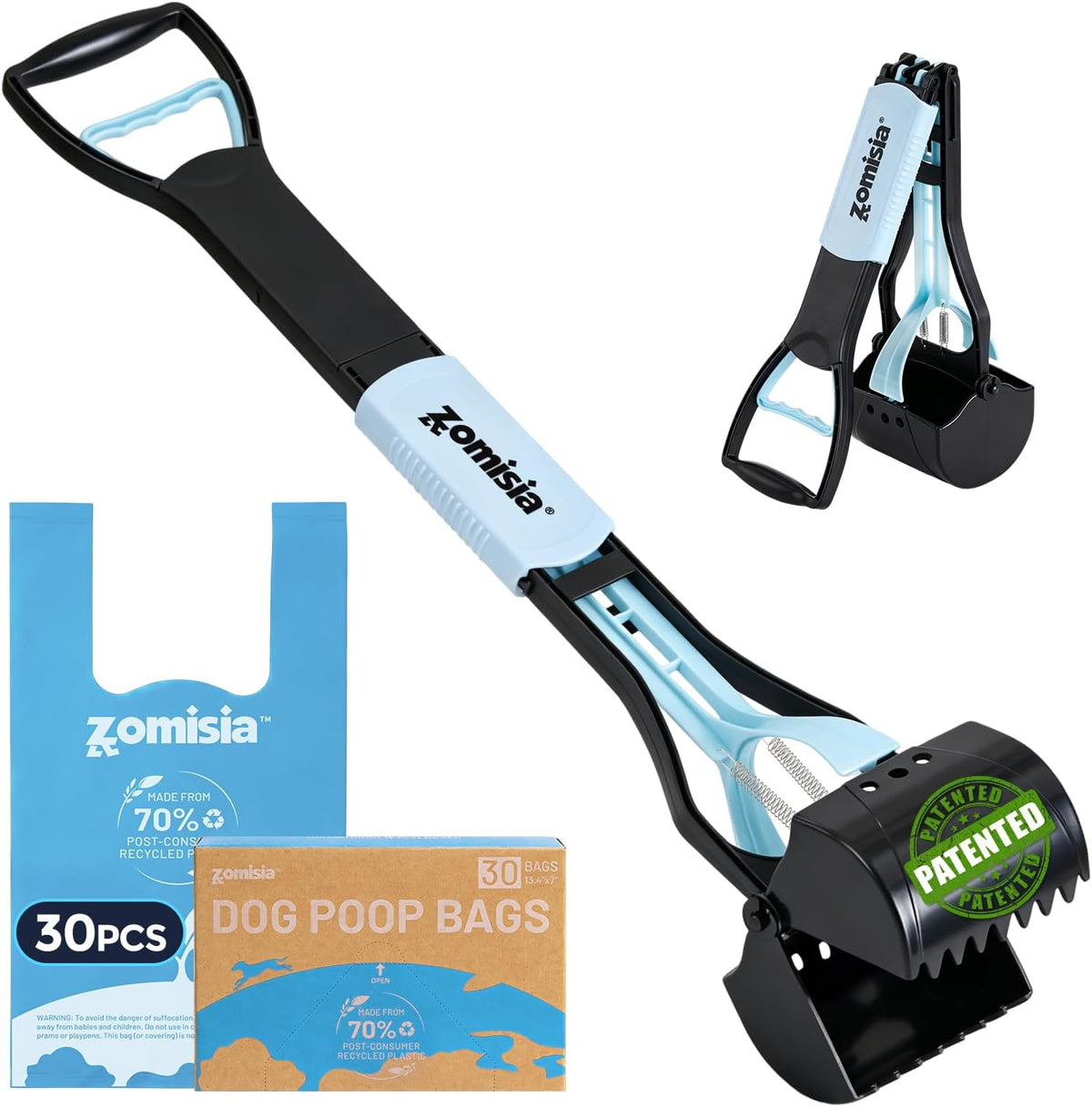 ZOMISIA 32" Long Handle Pooper Scooper with 30 Count Waste Bags