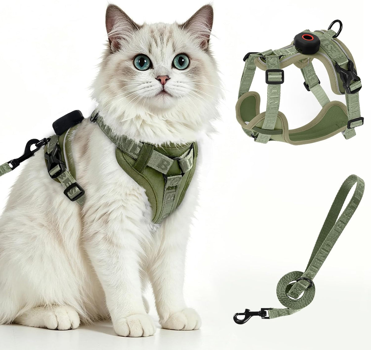 Cat Harness and Leash Set, Upgraded Escape Proof Kitten Harness with Lead,Adjustable Reflective Soft Mesh Vest Harness with Jacquard Woven Straps for Large Cat Small Dog Outdoor Walking, Green L