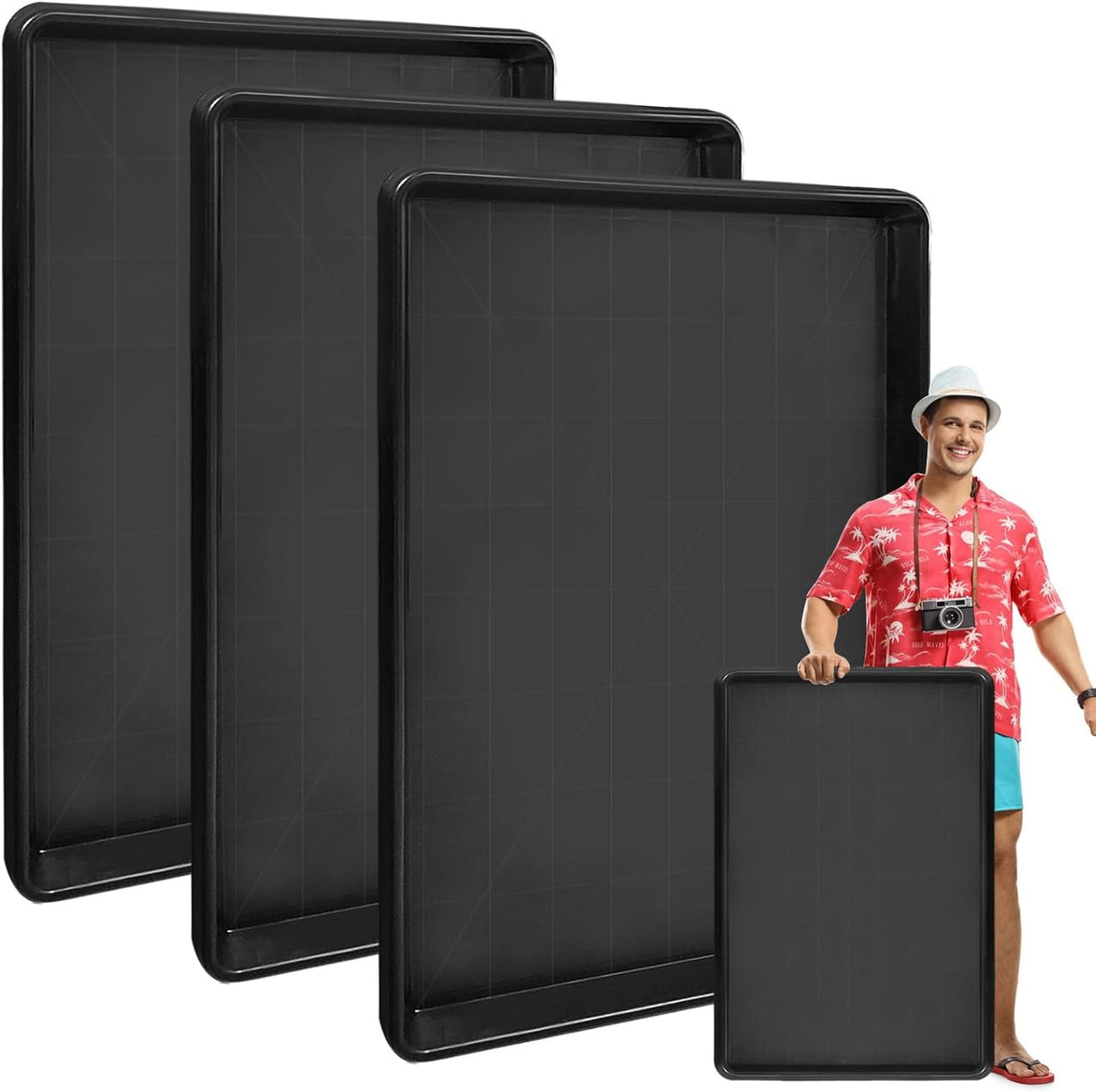 3Pcs Extra Large Auto Oil Drip Pan- 35.4 X 24 X1.6 Inches Oil Drip Tray for under Car Plastic Oil Tray,Oil Catch Pan Replacement Tray to Keep Garage Floor Show Room Driveway Safe and Clean