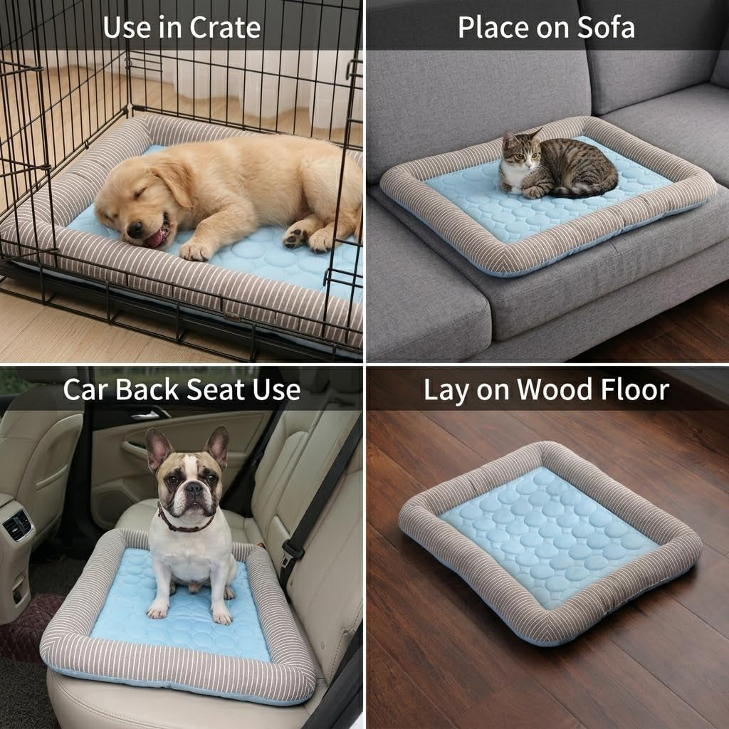 Dog Cooling Mat for Summer, Self Cooling Ice Silk Pet Bed Mat for Crate, Sofa & Car Seats, Breathable Washable Pressure Activated Cool Pad for Small, Medium, Large Dogs and Cats (Pink Mat, Small)