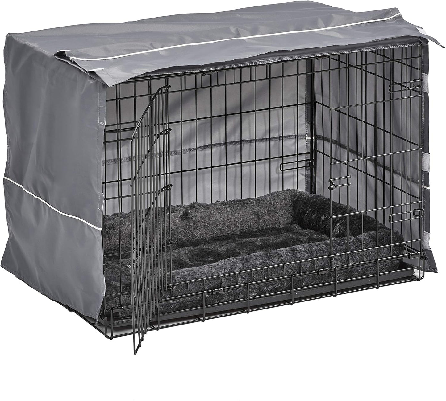 Midwest Homes for Pets Double Door 30-Inch Dog Crate Kit, Bundle Includes a Two-Door Cage, Matching Gray Bed and Crate Cover, for Medium-Sized Breeds