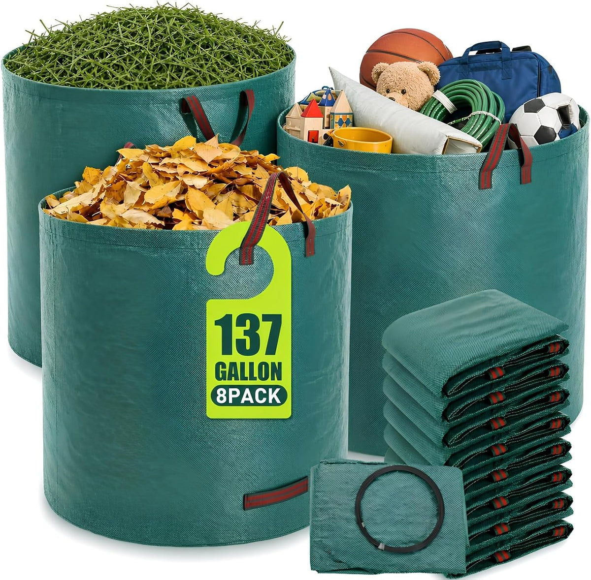 Fuyoooo 8 Pack 137 Gallon Reusable Yard Waste Bags Bulk, 34 X 34"