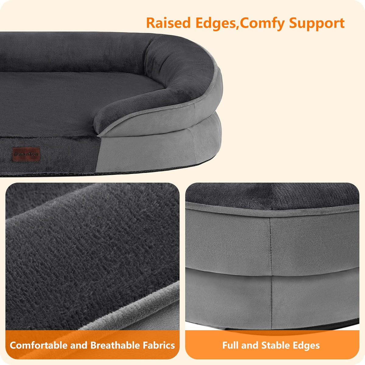 Dwanton Orthopedic Waterproof Medium Dog Bed Sofa, Gel Memory Foam, 36"