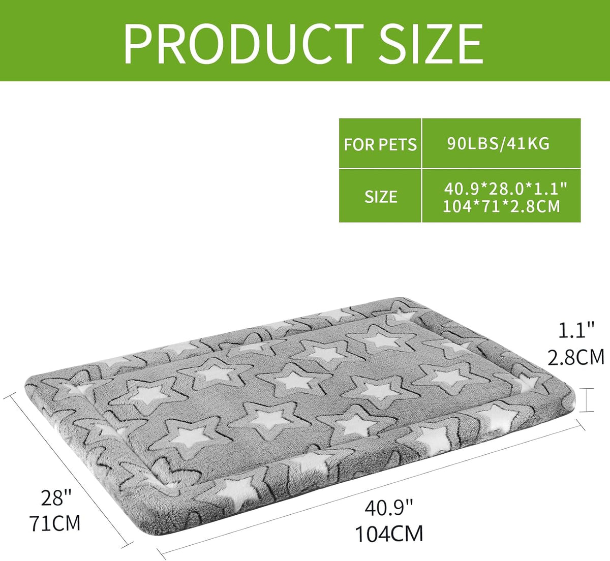 EMPSIGN Dog Crate Pad for 42"X28" Dog Crate, Star Pattern/Grey
