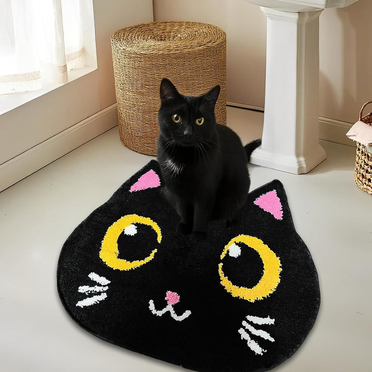 Cute Black Cat Bathroom Rug 22X26 Inch – Soft Absorbent Bath Mat – Non-Slip Kitty-Shaped Carpet for Bathroom, Bedroom, and Entryway