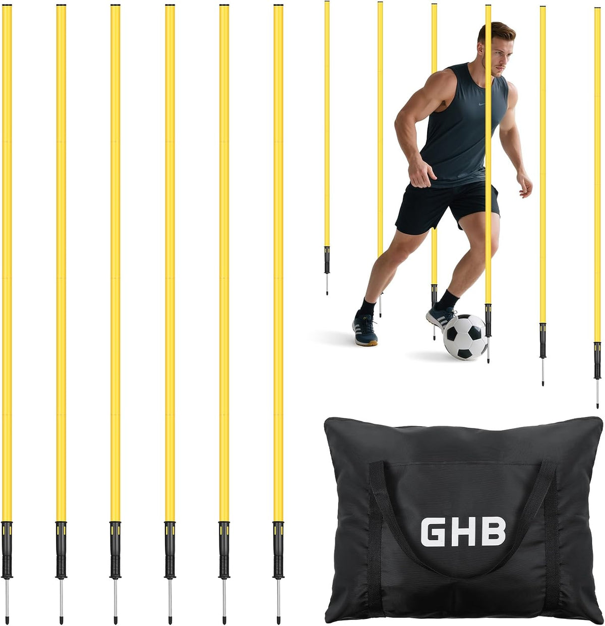 GHB Agility Poles 6 Pack 6Ft Sports Soccer Training Poles