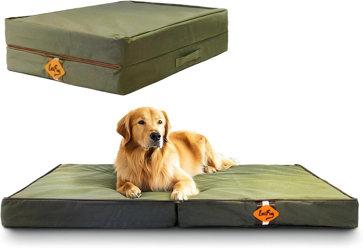 Laifug Outdoor Foldable Waterproof Dog Bed,Army Green,(44''X32''X3.5'')