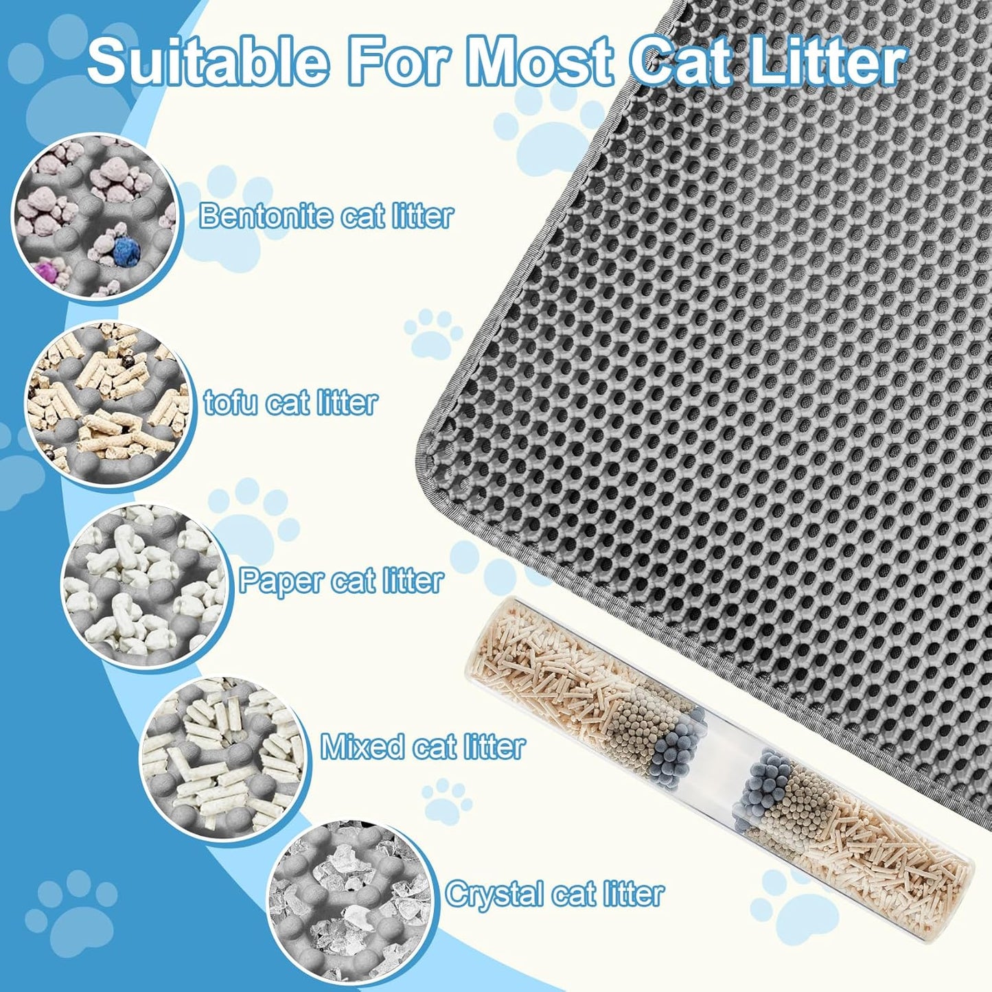 Double Layer Honeycomb Ultra Soft Cat Litter Mat - 23.4" X 14.7", Bpa-Free, Upgraded Non-Slip & Urine-Proof Bottom, Durable & Easy Clean, Gray Pack of 1