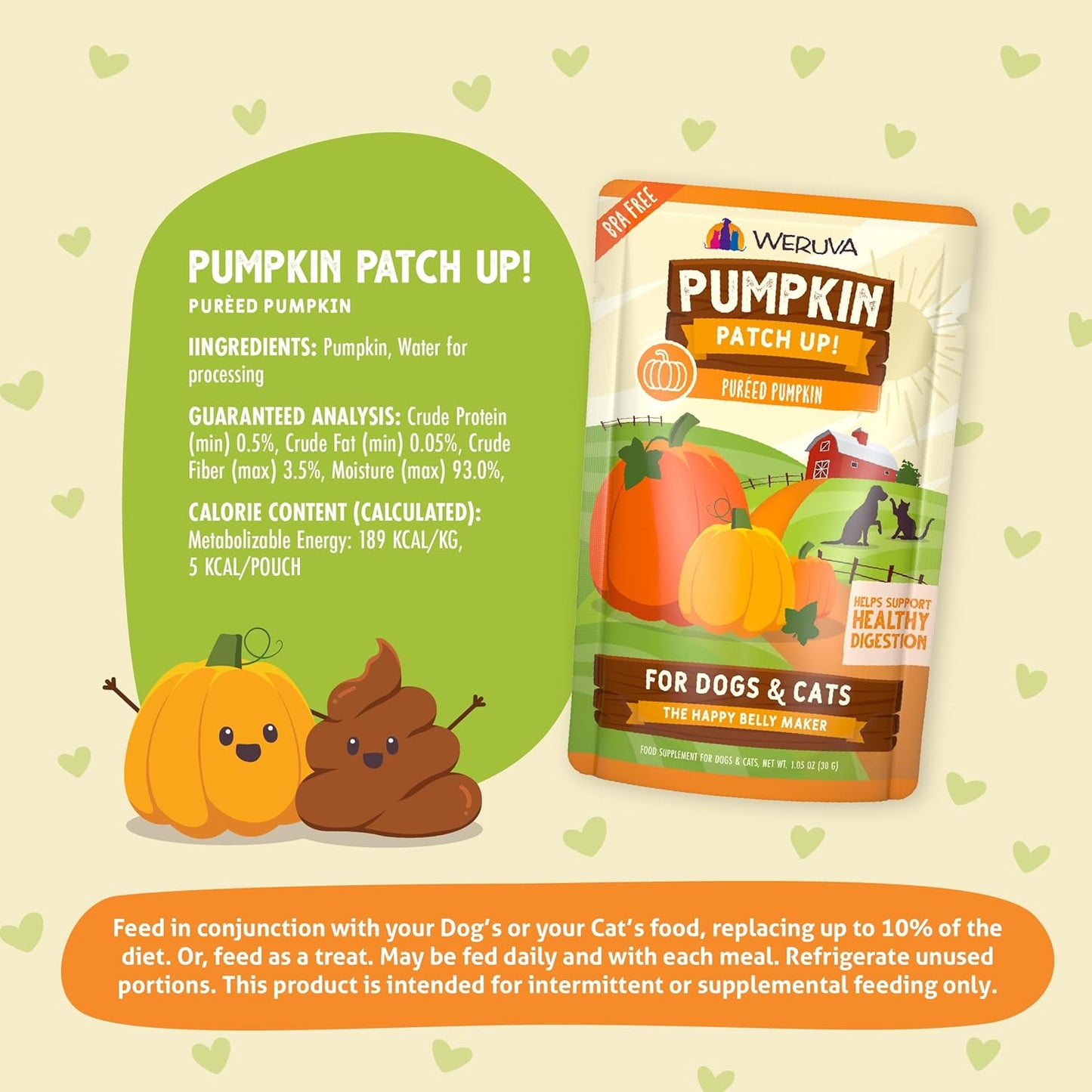 Weruva Pumpkin Patch Up! Pumpkin Puree Pet Food Supplement for Dogs & Cats, 1.05Oz Pouch (Pack of 12)