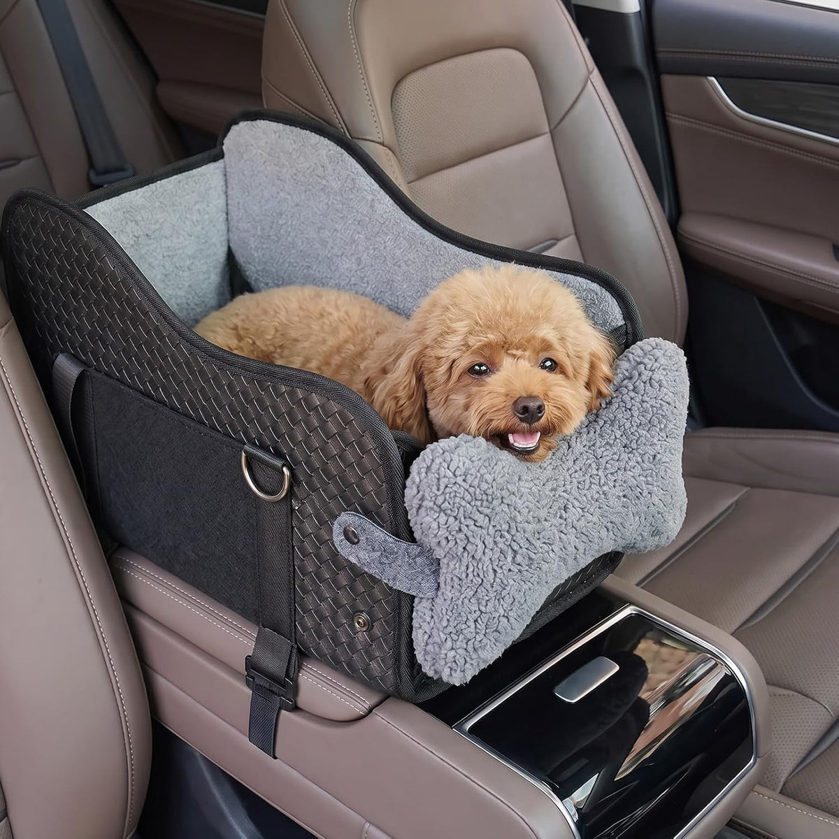 Console Dog Car Seat for Small Dogs，Dog Booster Seat under 15Lbs