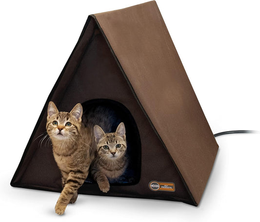 K&H Pet Products Outdoor Multi-Kitty A-Frame Heated Chocolate 35 X 20.5 X 20 Inches