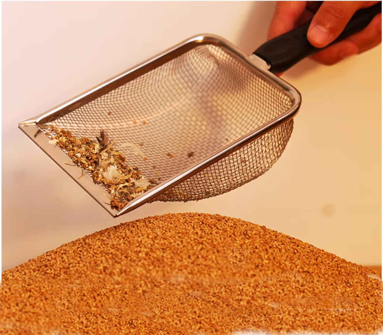 Cat Litter Scoop Stainless Steel Mesh Scooper Long Handle Deep Shovel Non-Stick Coated Metal Litter Scoop for Litter Box Kitten Pooper Lifter (Hole:3.8Mm/Regular Cat Litter Scoop)