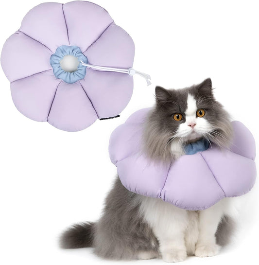 Cat Cone Collar,Cute Waterproof Cat Recovery Collar,Anti-Bite Lick Wound Healing Safety Elizabethan E Collar for Cats,Purple Flower All-Season Style…