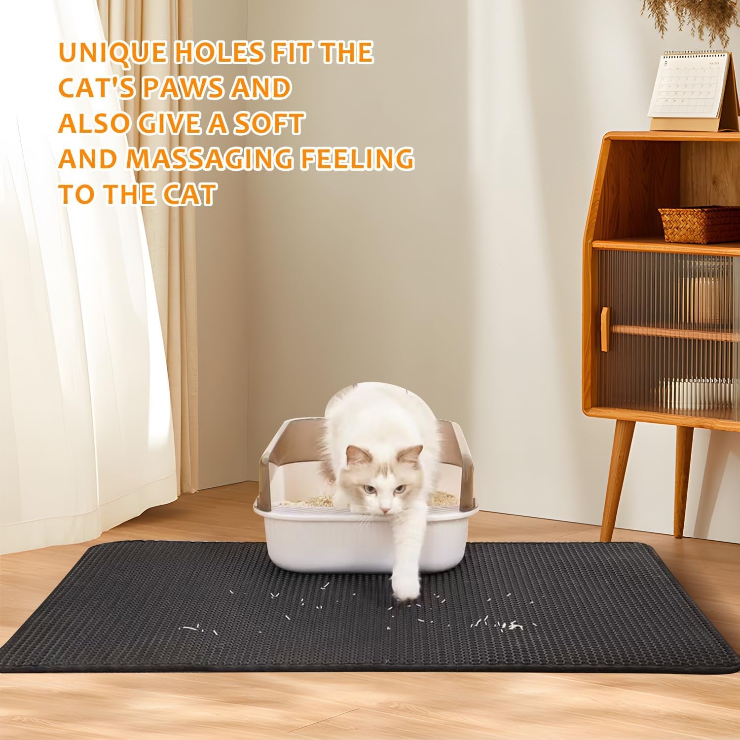 22"X30" Cat Litter Mat, EVA & Fabric Double Layer Design Waterproof Bottom Cat Litter Mat, Anti-Slip Litter Box Mat, Easy to Catch Pet Litter, Easier to Clean, Washable, Soft on Paws, Black