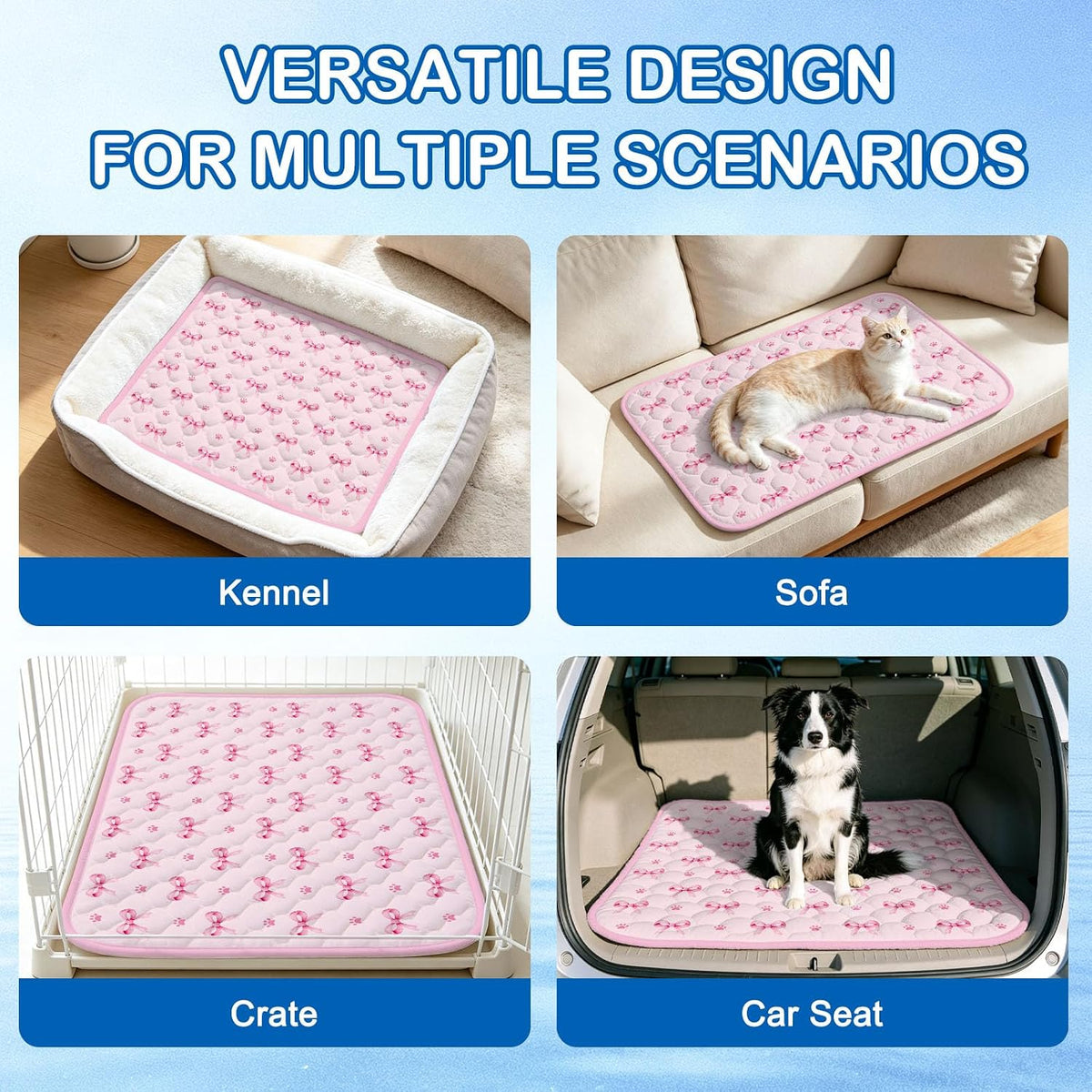 Pink Bow Cooling Mat 30 * 40 Inch, Large Self-Cooling Mat for Dogs & Cats, Summer Pet Mat with Arctic Pattern, Portable Polyester Gifts for Hot Weather