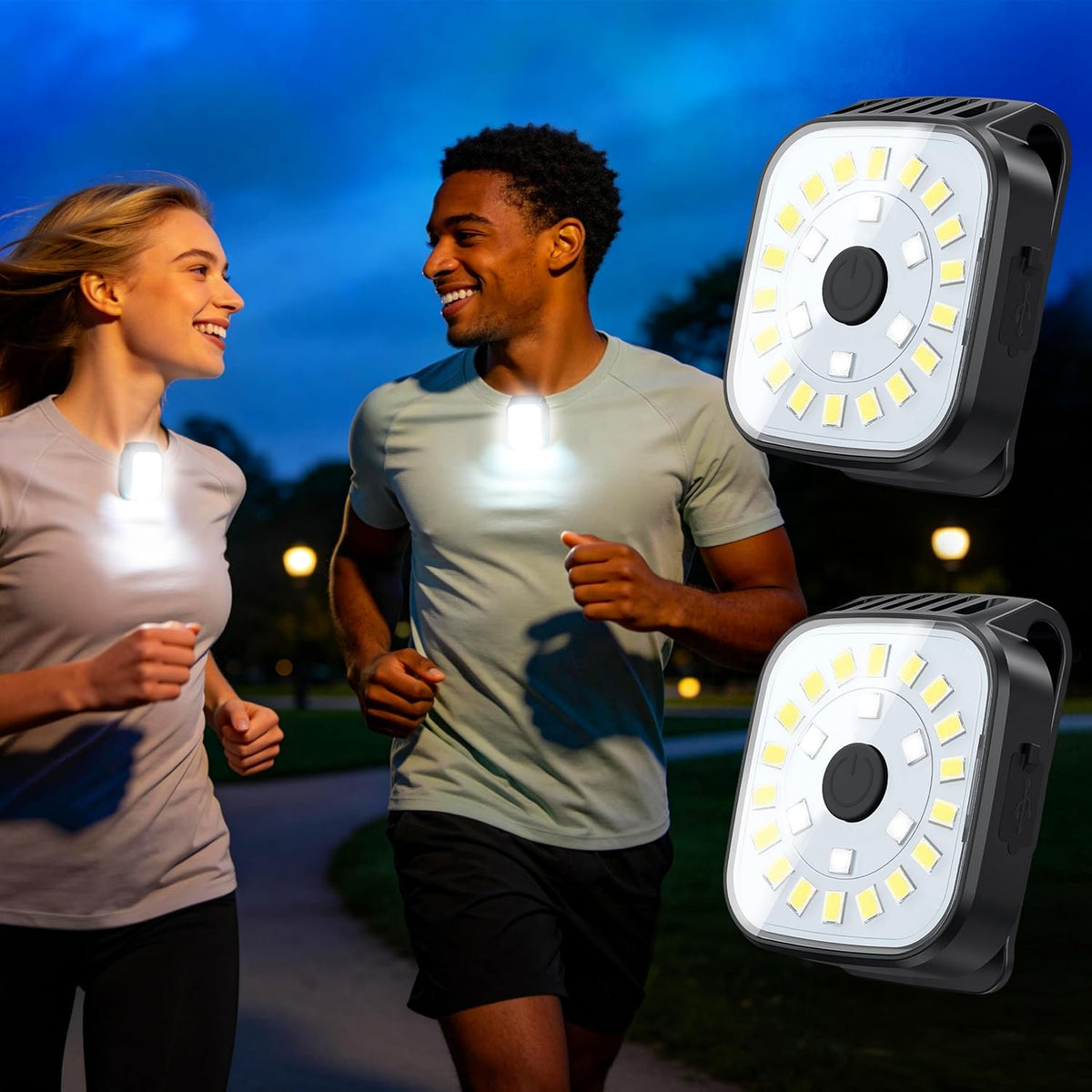 2 Pack Running Lights for Runners, Rechargeable Clip on Flashlight with 4 Modes, Mini Dog Lights for Night Walking, Safety LED Light Running Gear for Hiking, Jogging, Camping