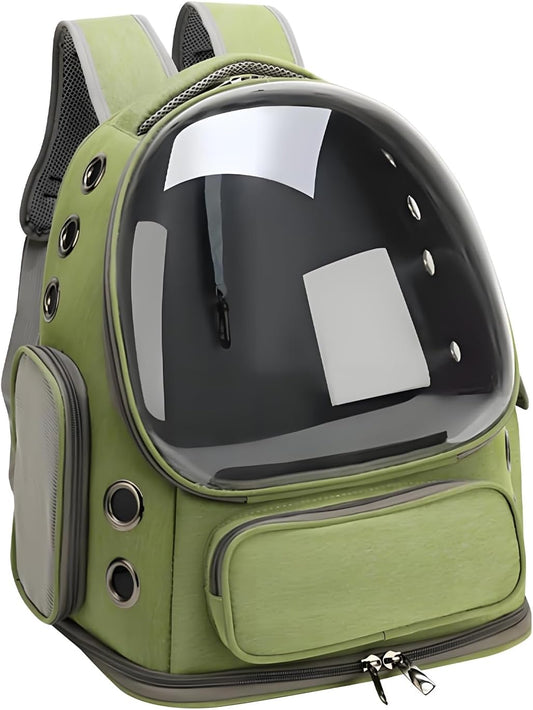 Cat Bubble Backpack,Breathable Cat Backpack Carrier Large Space Pet Travel Carrier for Kitty Small Dogs up to 15Lbs,Transparent Cat Carrier for Hiking Camping Outdoor Travel (Green)