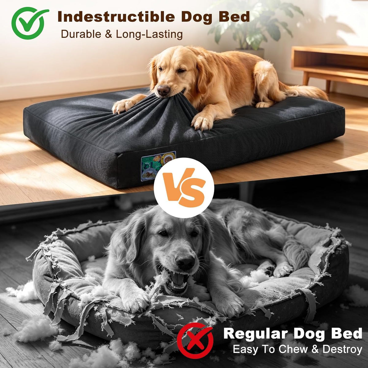 JOEJOY Chew Proof Indestructible Dog Bed for Large Dog, Chewproof Crate Pad