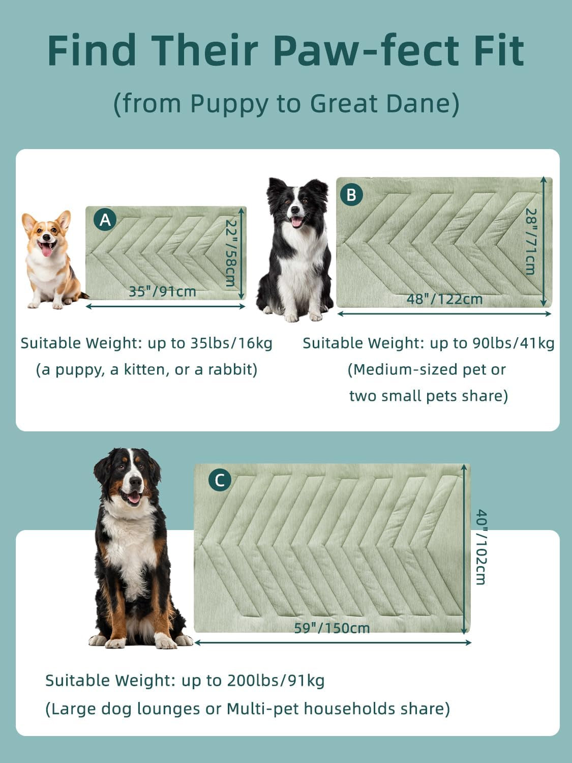 Cooling Mat for Dogs, Q-MAX>0.4 Size A(35"X22") Ice Green