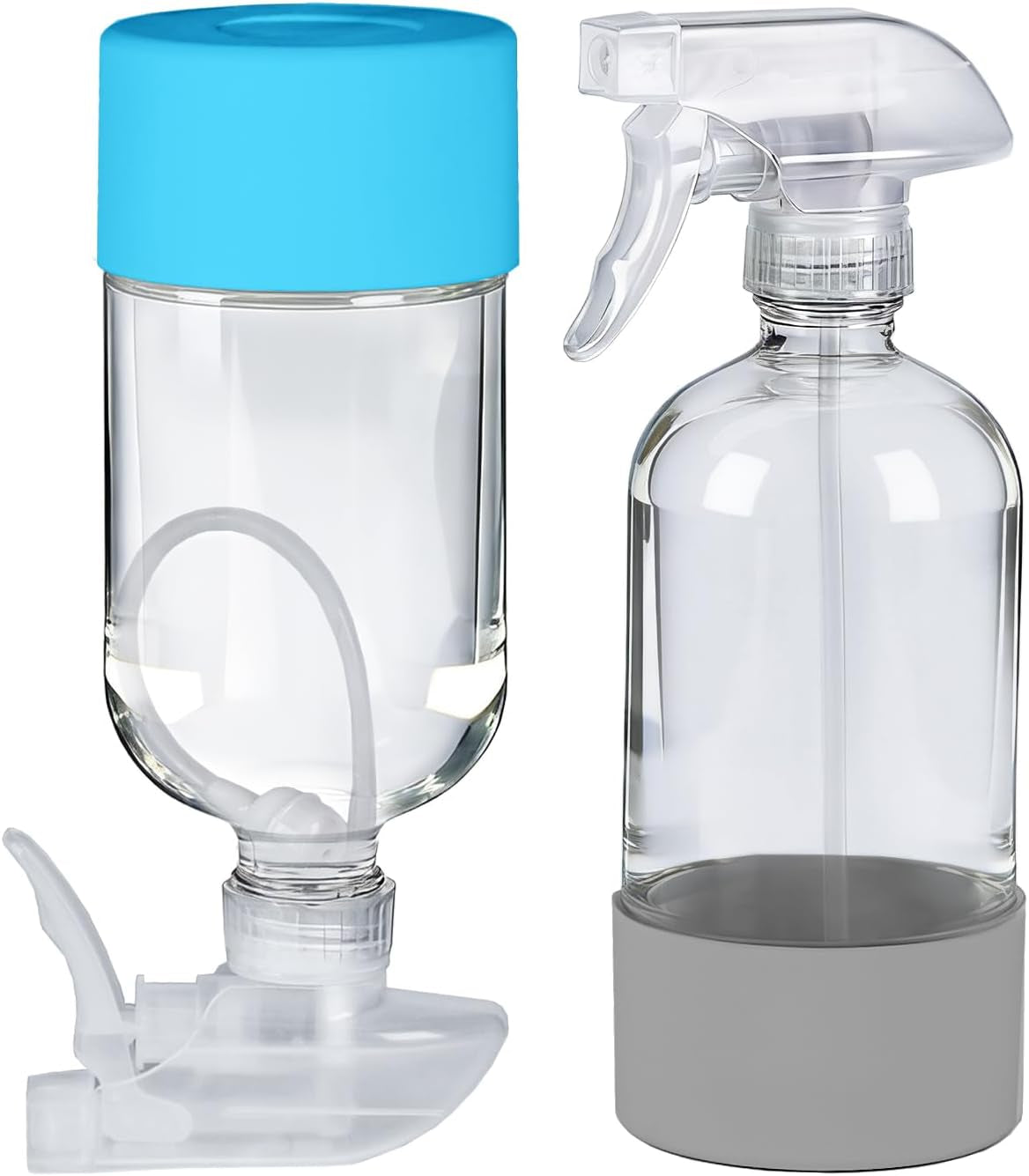 2 Pack 360° Glass Spray Bottles with Silicone Sleeve Grey&Blue