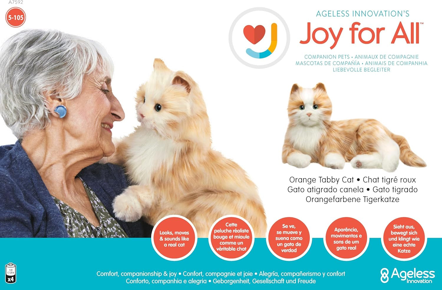 JOY for ALL - Orange Tabby Cat - Interactive Companion Pets - Realistic & Lifelike, 10.5 Inch