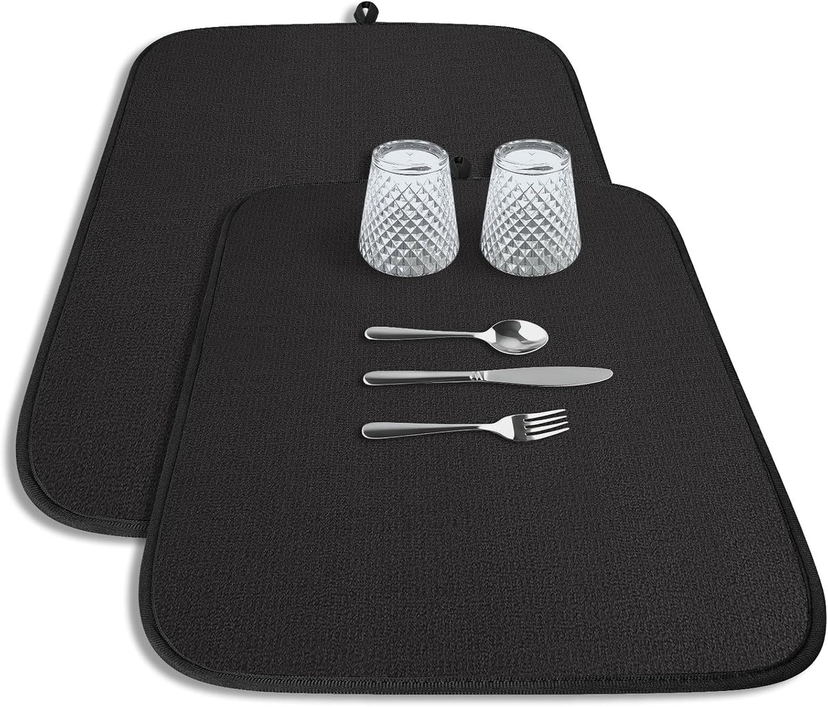 Kitsure 2 Pack Dish Drying Mat for Kitchen Counter, 20" X 14", Black