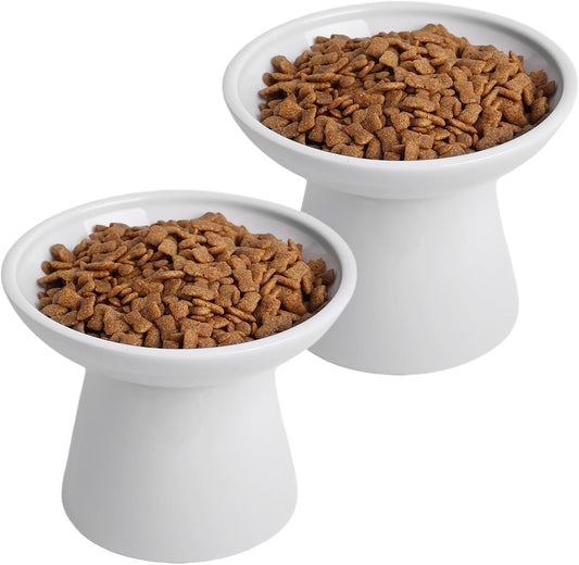 Ceramic Elevated Cat Food Bowls,6.2" Wide,2-Pack,White